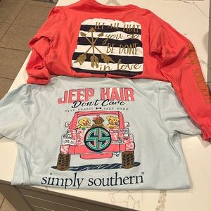 Bundle 2 Simply Southern Shirts, one short sleeve, one long sleeve size WM Large